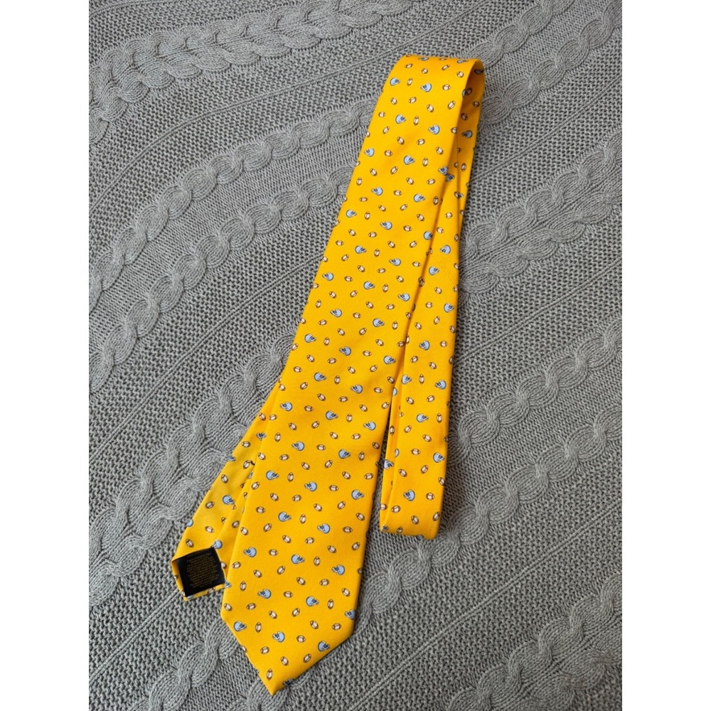 Brooks Brothers Football Helmet 100% Silk Tie Preppy Made in USA Yellow 3.75x58
